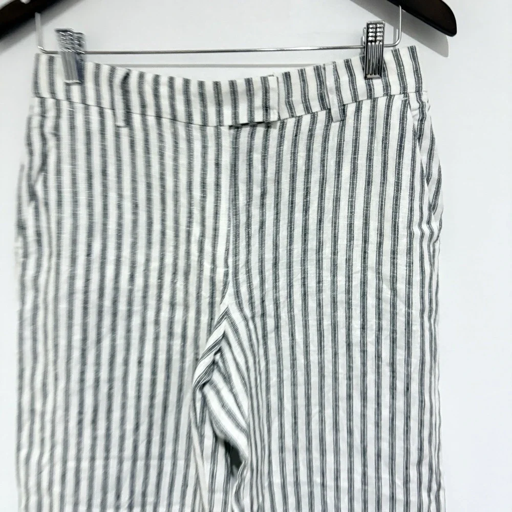 Reformation Pants Womens 2 S Gray White Stripe Linen Wide Leg Career Nautical